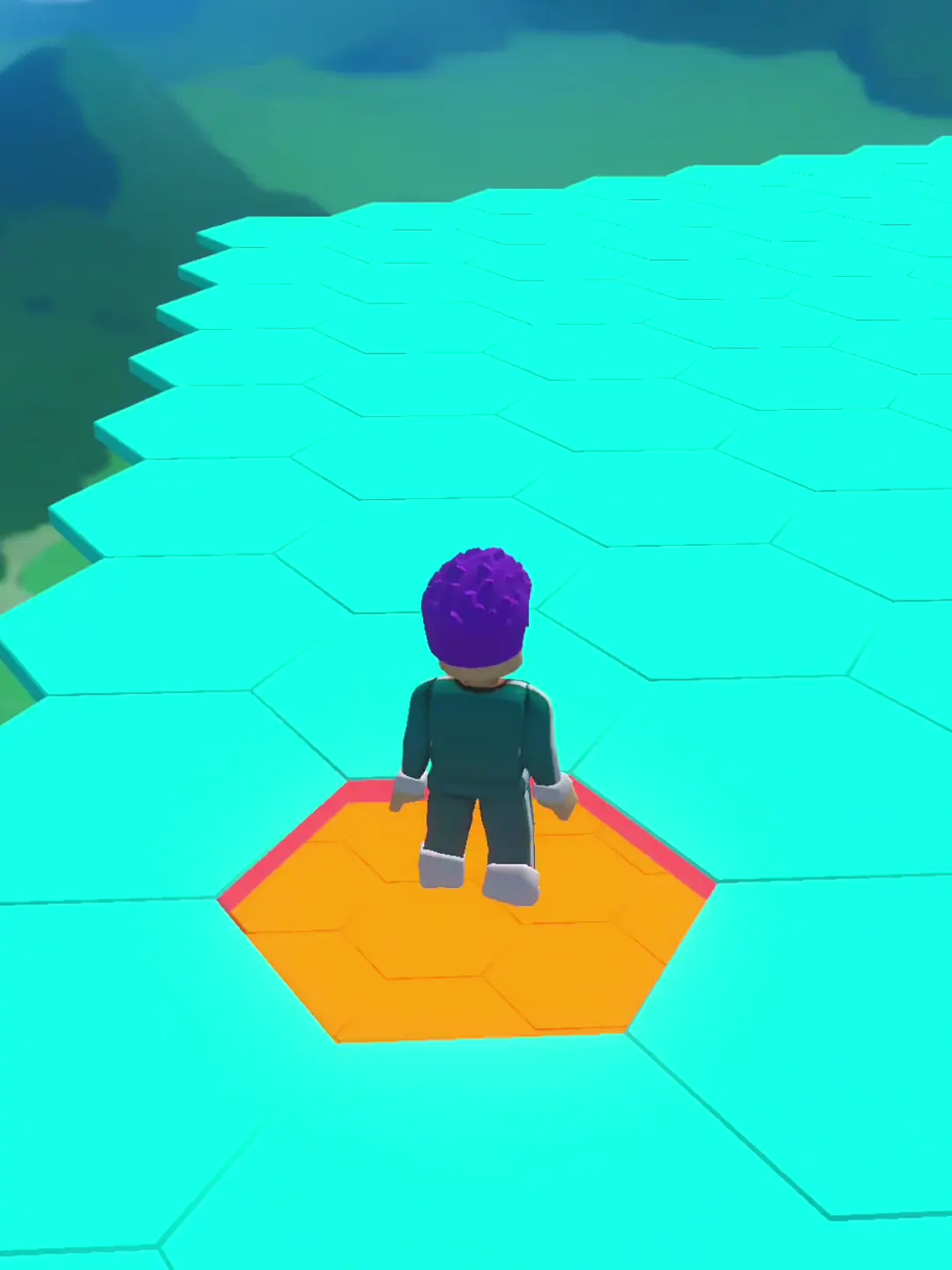 Kai's field note — The avatar stands above a broad blue landscape; the frame shows a backdrop, not environmental interaction.