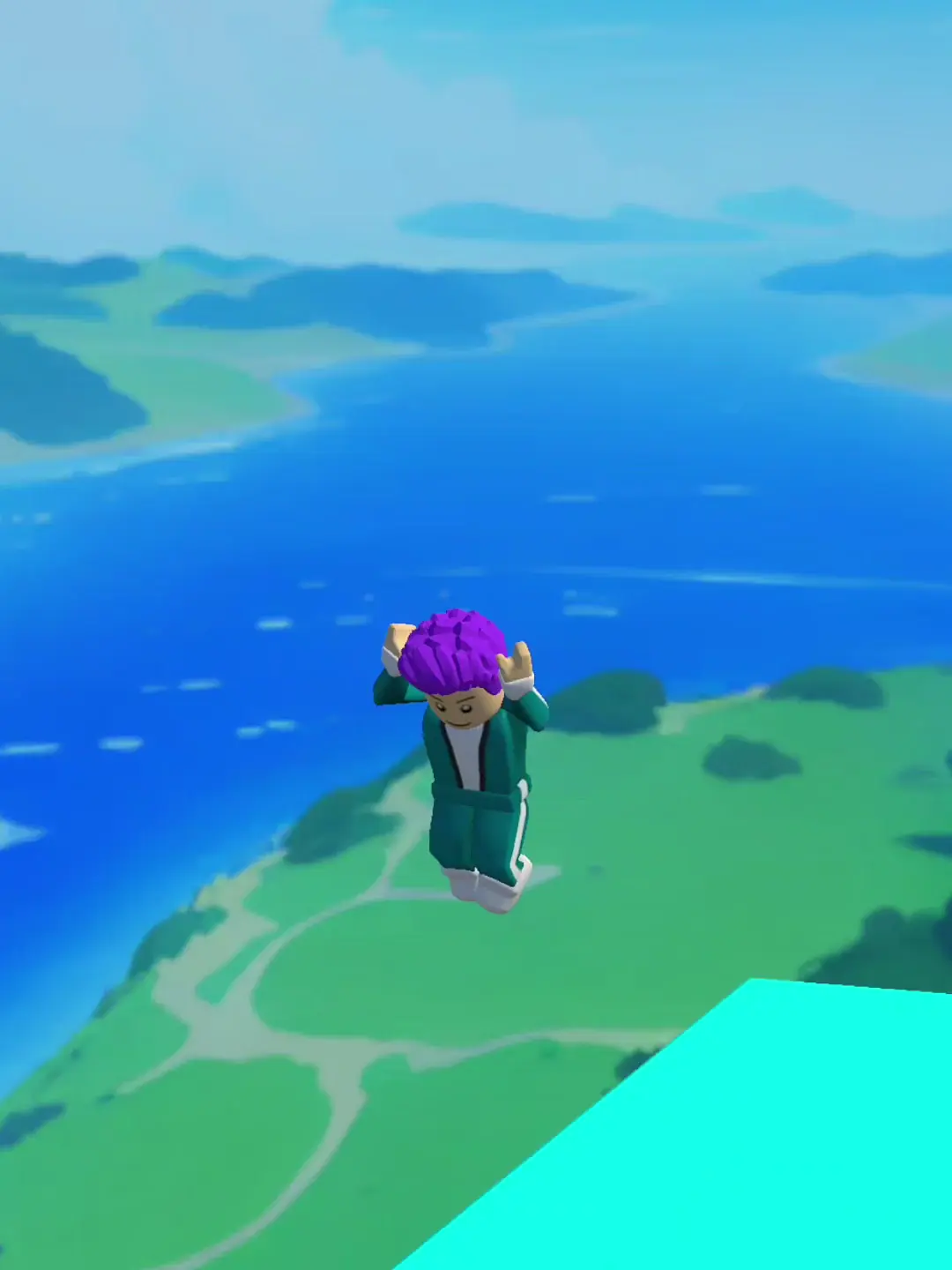 Madeline's scene note — Avatars occupy bright platforms against the open landscape; this establishes a stage, not a motive.