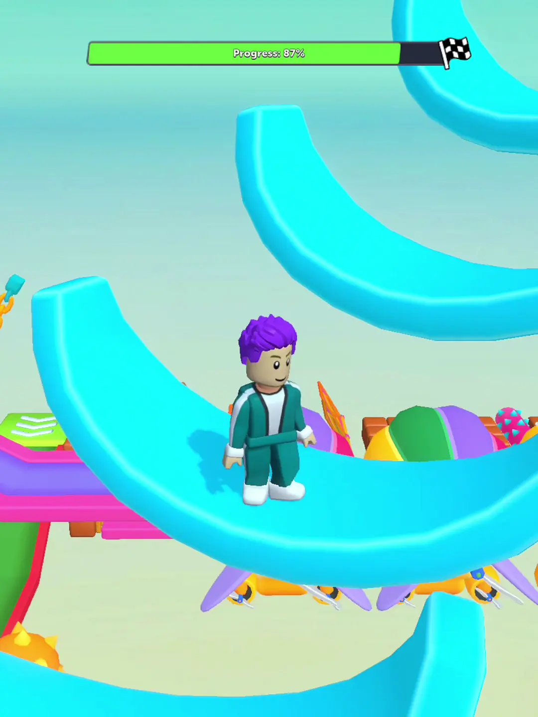 Zoe's color study — A broad turquoise arch frames a cluster of bright props; the focal point is vivid, if busy.