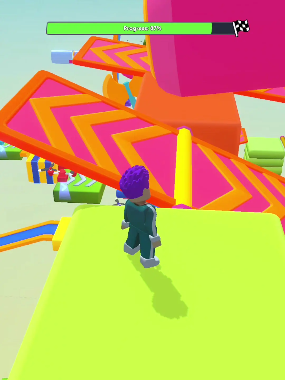 Leo's floor pattern — Bright arrows mark a ramp ahead. The composition suggests a route cue, not its timing window.