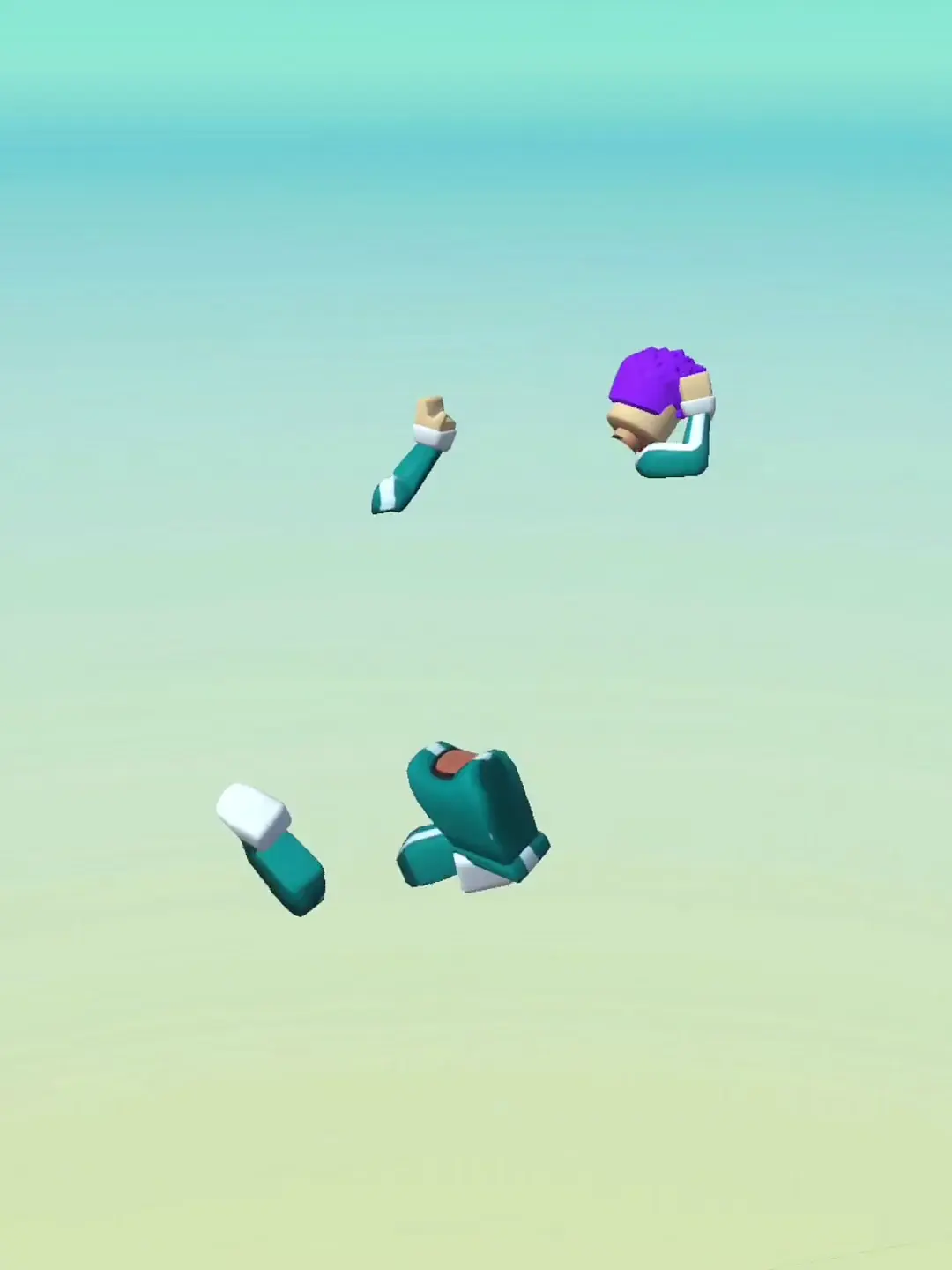 Leo's missed beat — The avatar appears above the course while other figures are lower in the frame; cause and trajectory remain unknown.